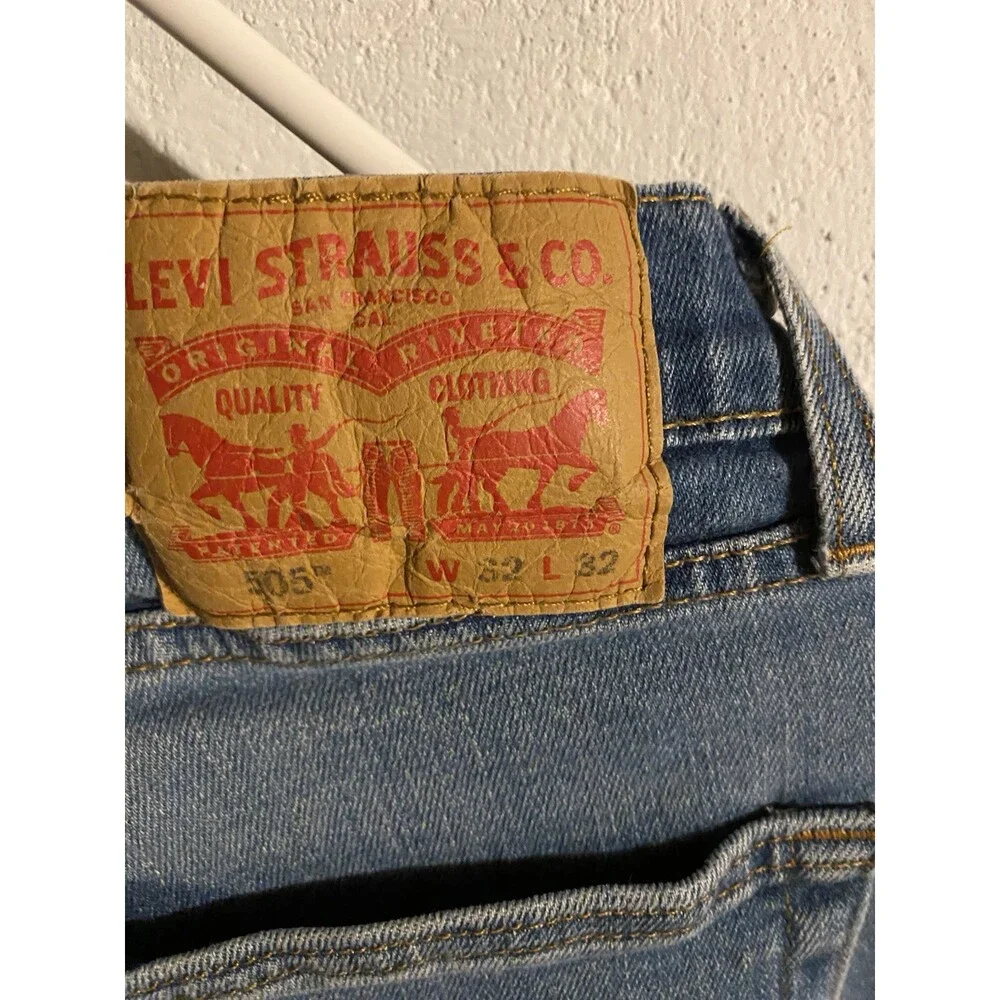Levis Mens Blue 505 Regular Fit Straight Leg Denim Jeans - Size 32x32